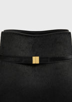 Belted pony hair bucket bag black