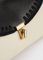 Mini T-lock embroidered leather clutch black/milk