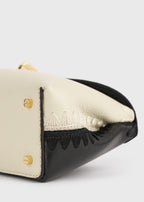 Mini T-lock embroidered leather clutch black/milk