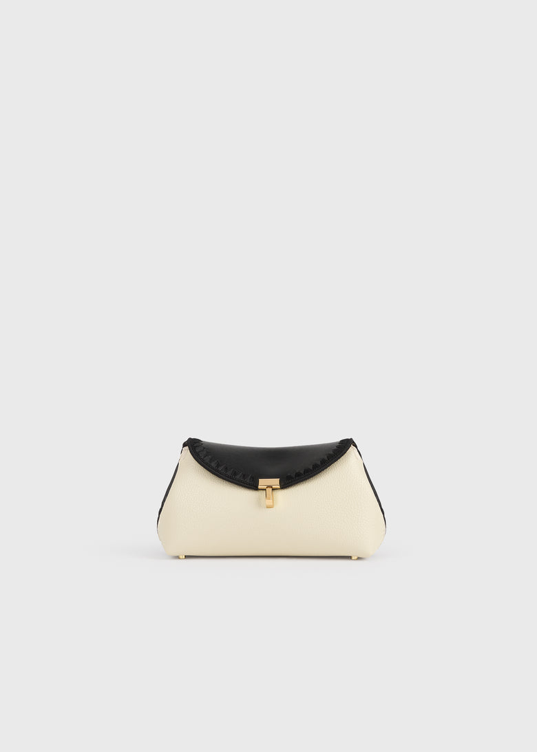 Mini T-lock embroidered leather clutch black/milk