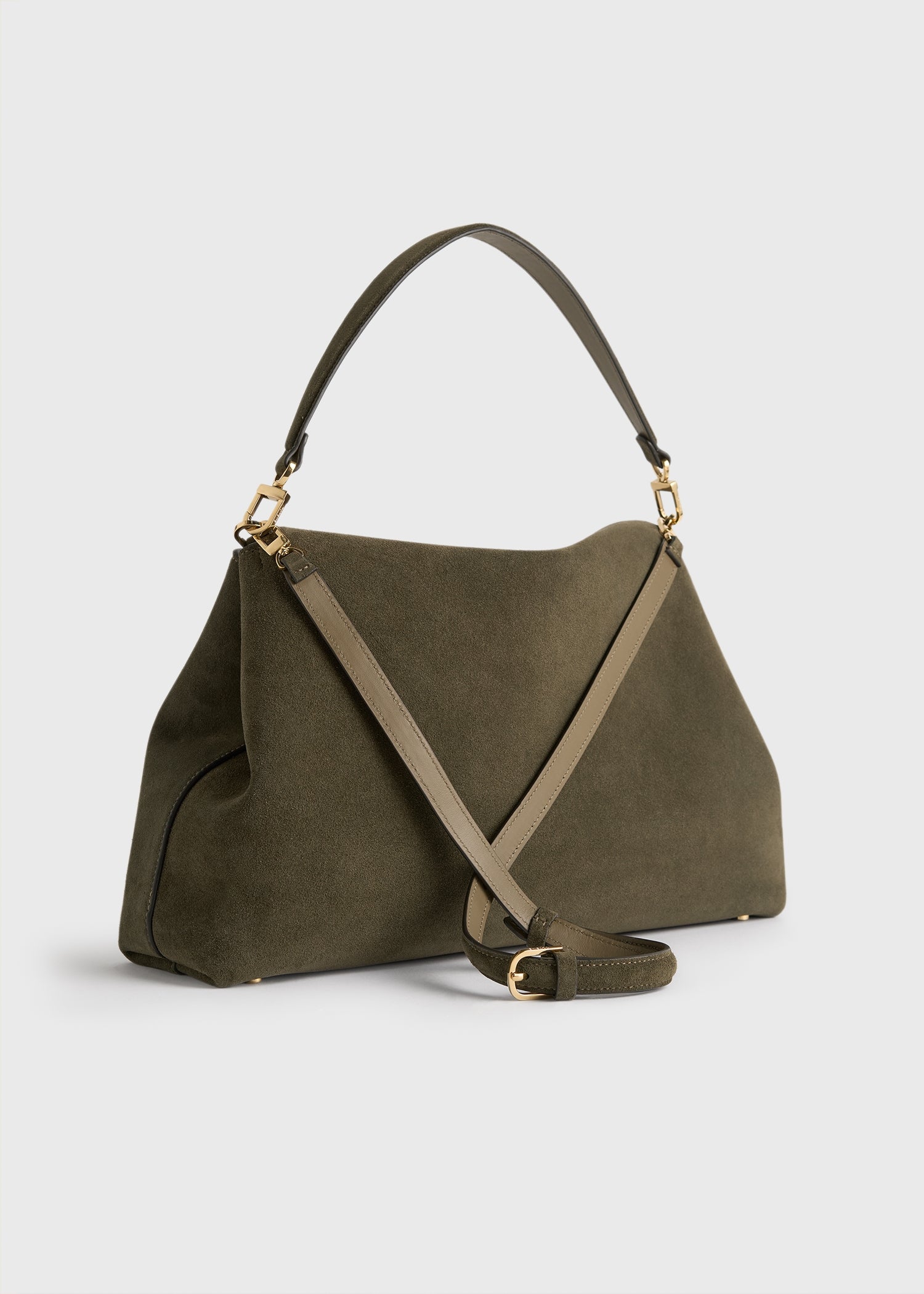 T-lock suede satchel dark taupe