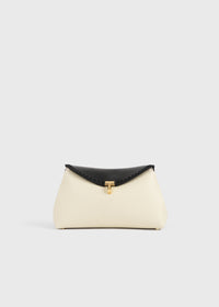 T-lock embroidered leather clutch black/milk