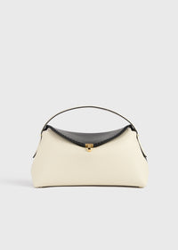 T-lock embroidered leather top handle black/milk