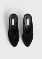 Peep-toe velvet wedge mules black
