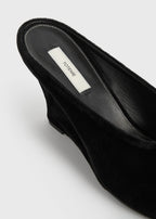 Peep-toe velvet wedge mules black
