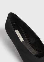 Bow satin kitten pumps black