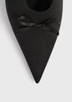 Bow satin kitten pumps black