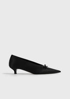 Bow satin kitten pumps black