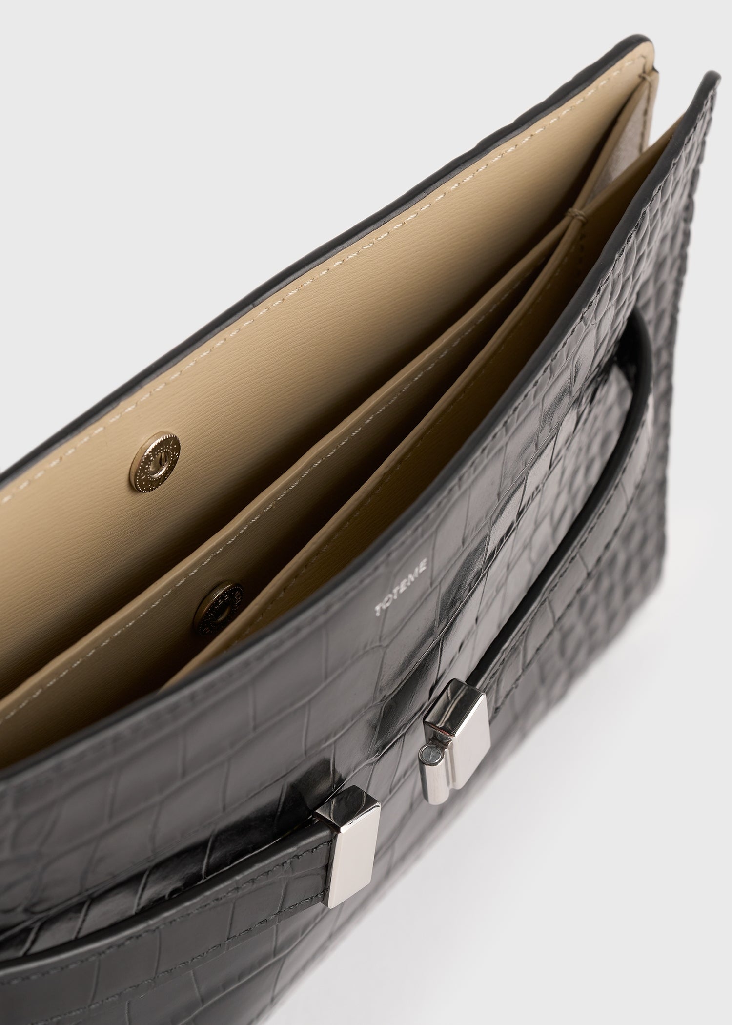 Belted croco-embossed crossbody black