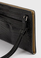 Belted croco-embossed crossbody black