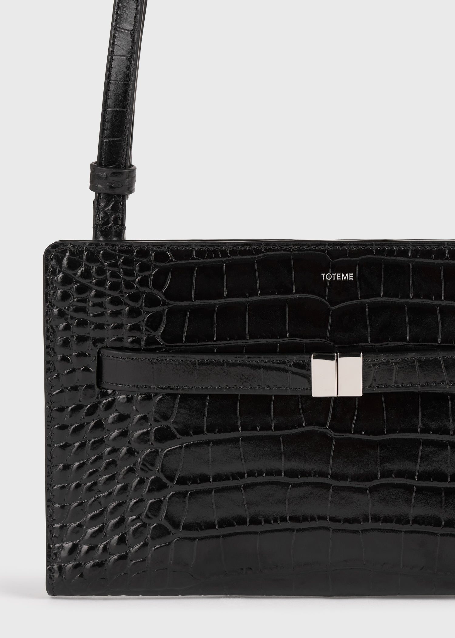 Belted croco-embossed crossbody black