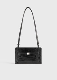 Belted croco-embossed crossbody black