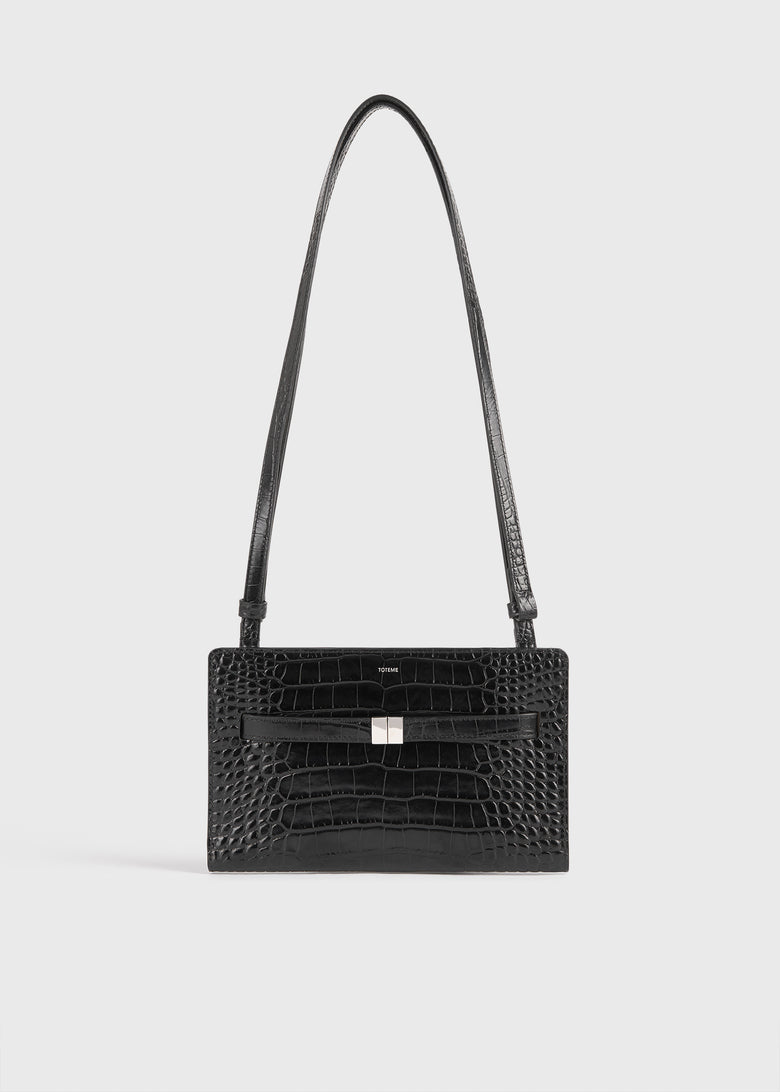 Belted croco-embossed crossbody black