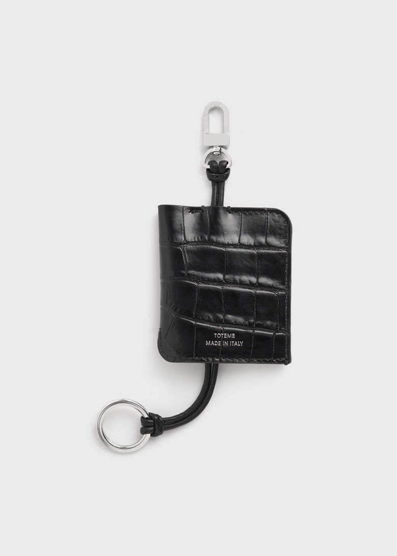 Croco-embossed keyring black