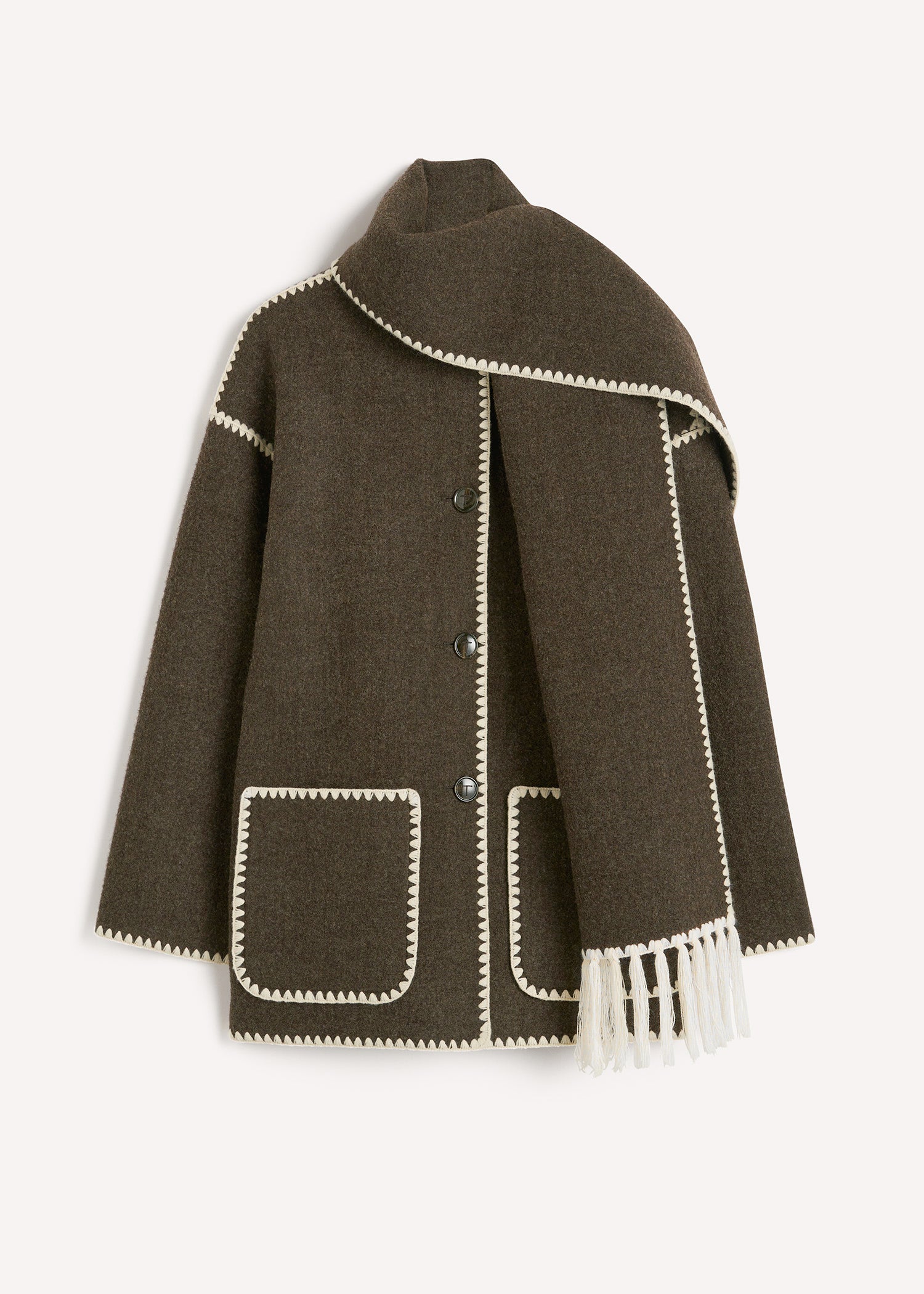 Embroidered scarf jacket chocolate melange – TOTEME
