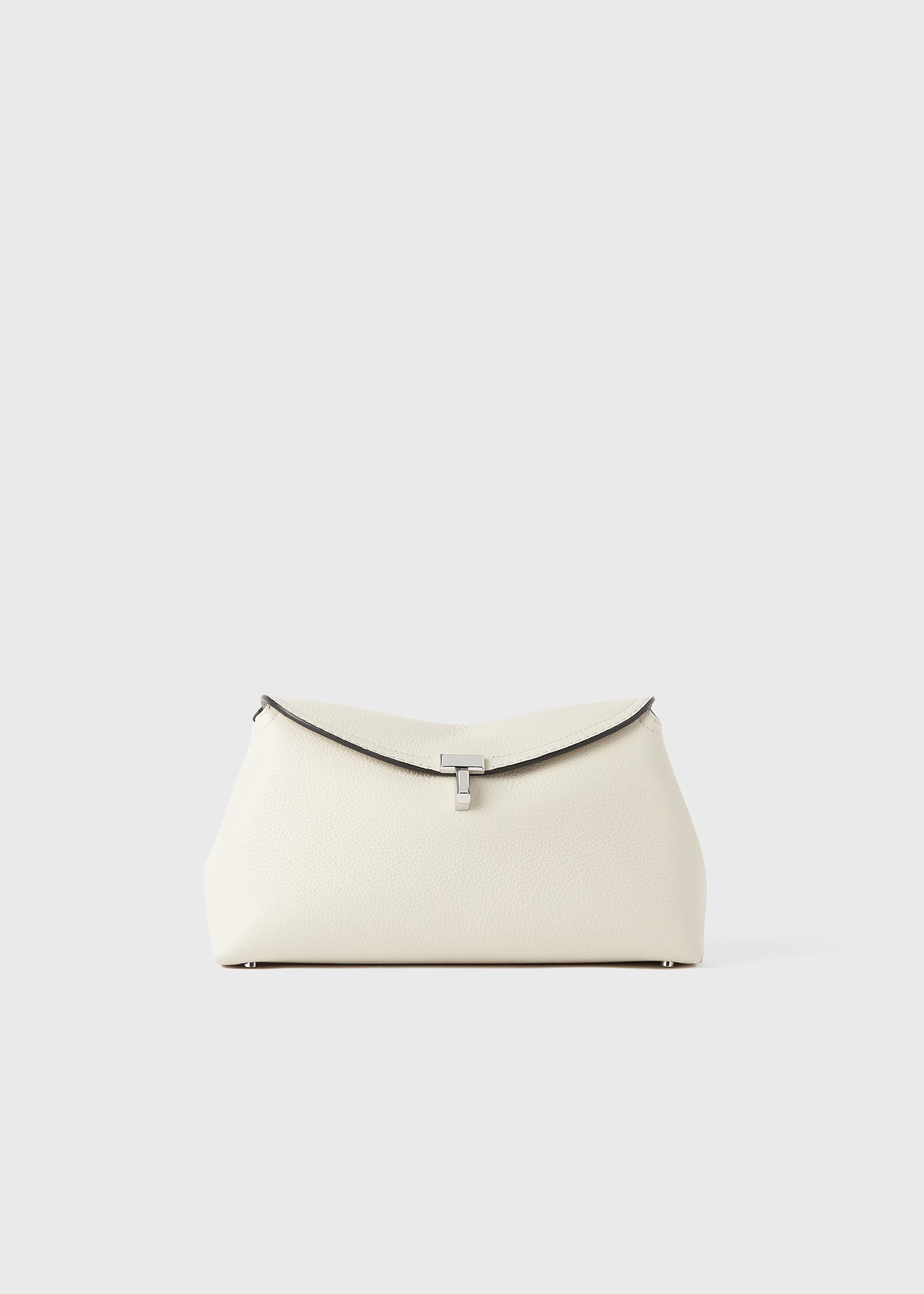 T-lock grained-leather clutch milk