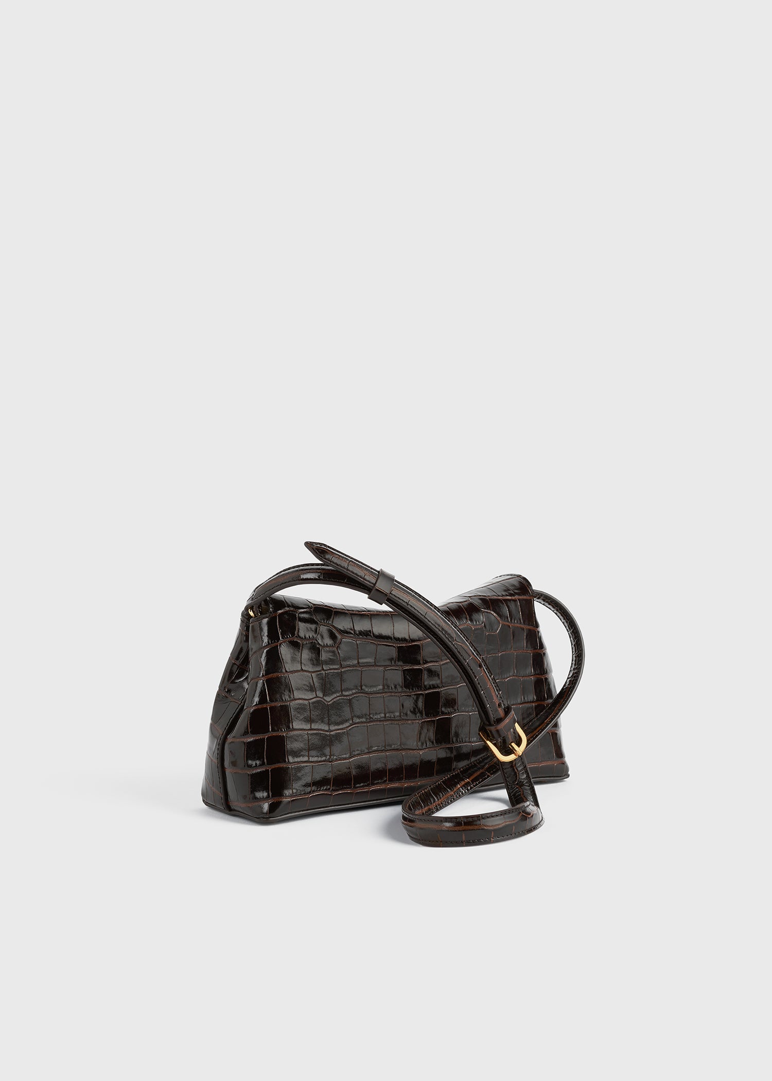 T-lock croco-embossed clutch dark brown