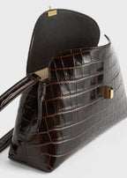 T-lock croco-embossed clutch dark brown