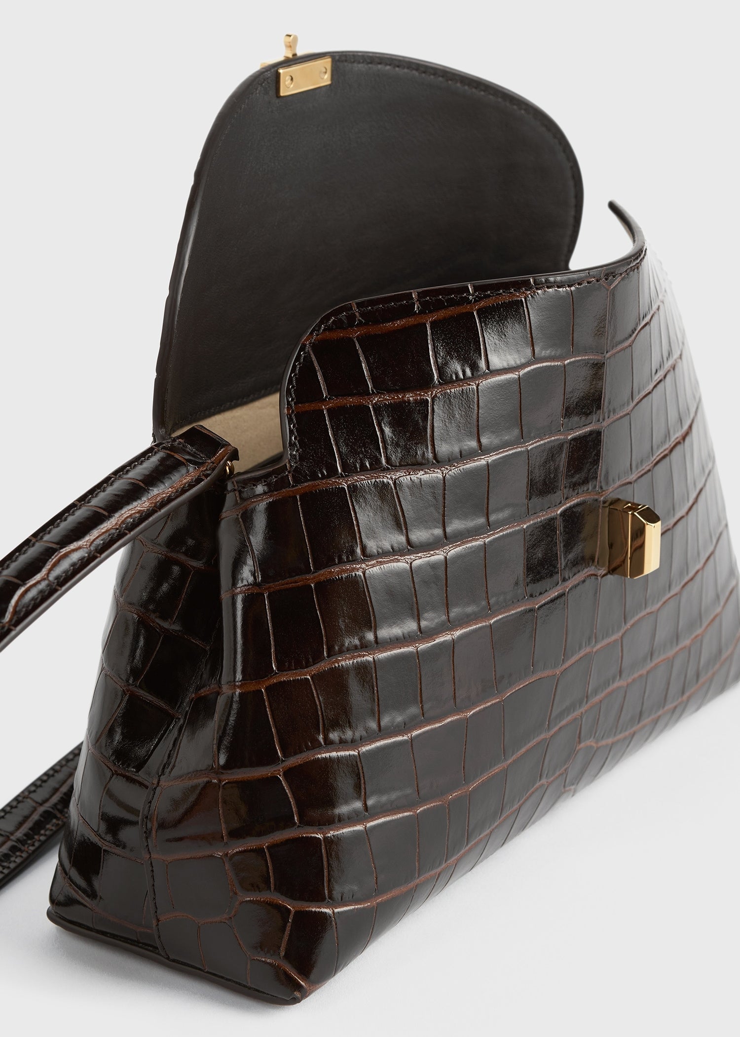 T-lock croco-embossed clutch dark brown