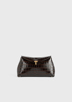 T-lock croco-embossed clutch dark brown