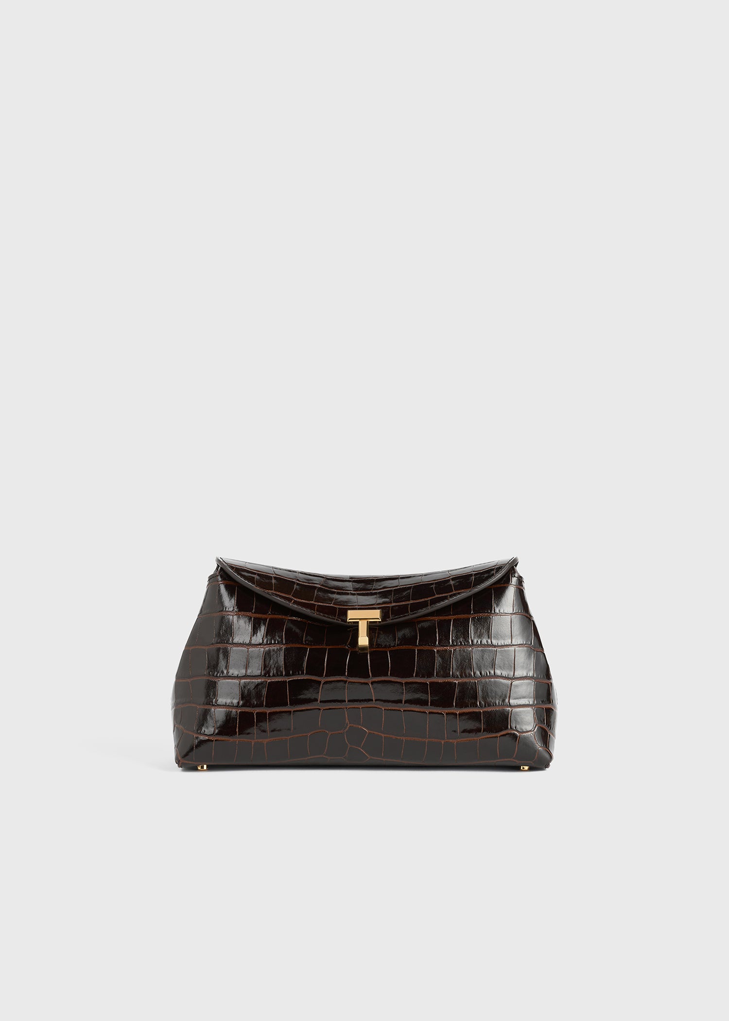 T-lock croco-embossed clutch dark brown