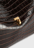 T-lock croco-embossed top handle dark brown