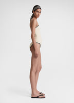 Stripe edge strapless swimsuit light hay