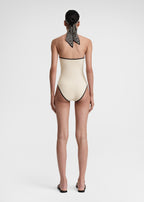 Stripe edge strapless swimsuit light hay