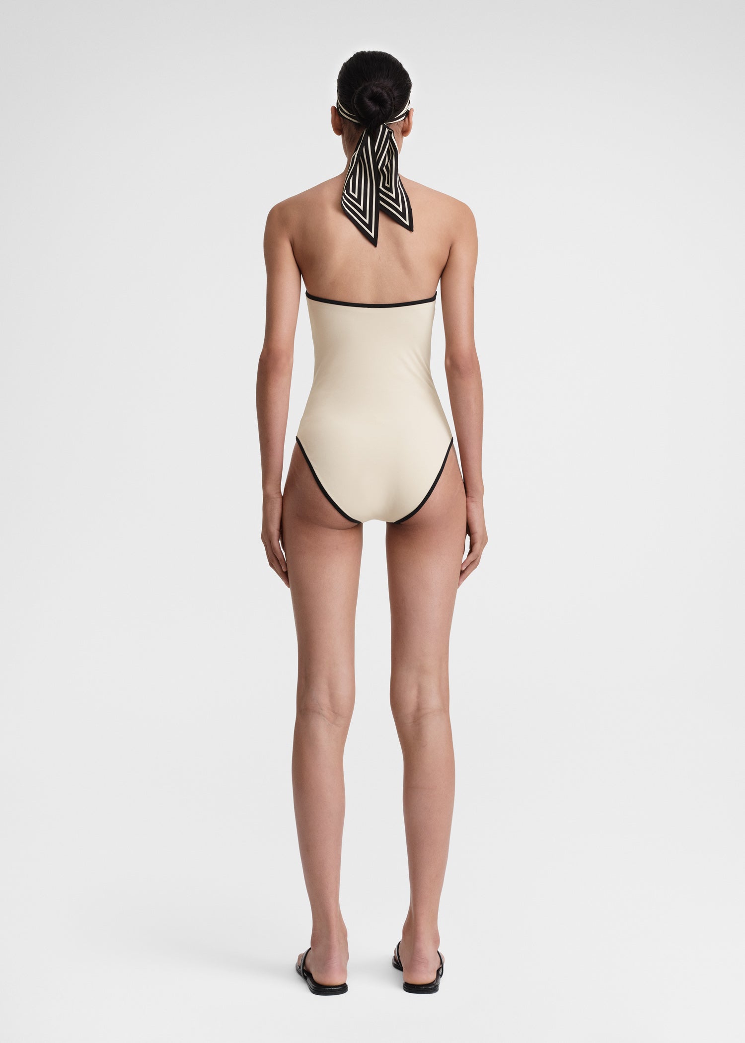 Stripe edge strapless swimsuit light hay