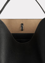 Belted grained-leather tote black