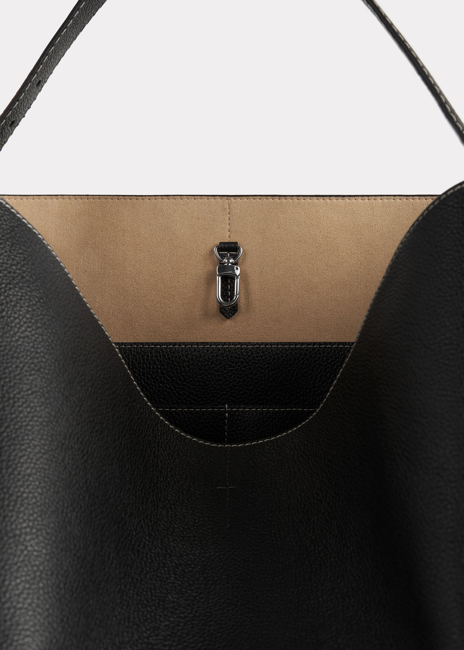 Belted grained-leather tote black