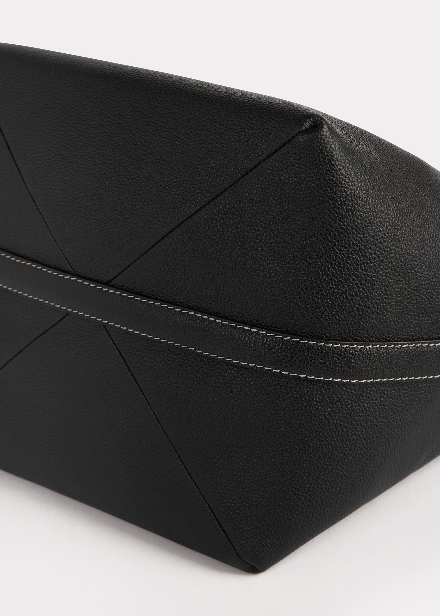 Belted grained-leather tote black