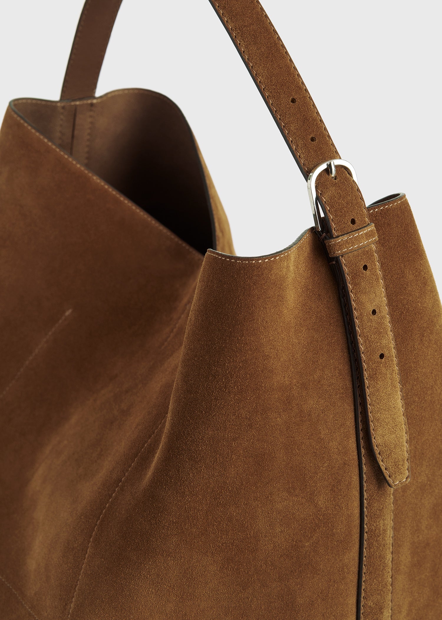 Belted suede tote tan