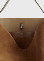 Belted suede tote tan