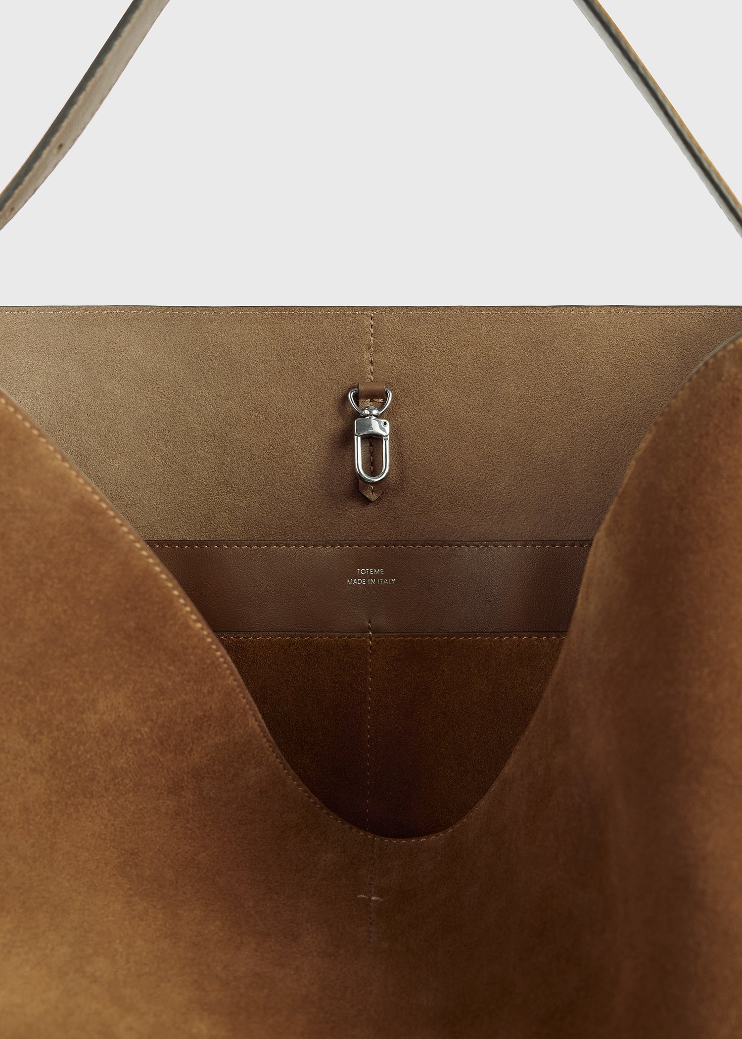 Belted suede tote tan