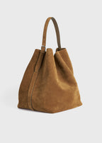 Belted suede tote tan