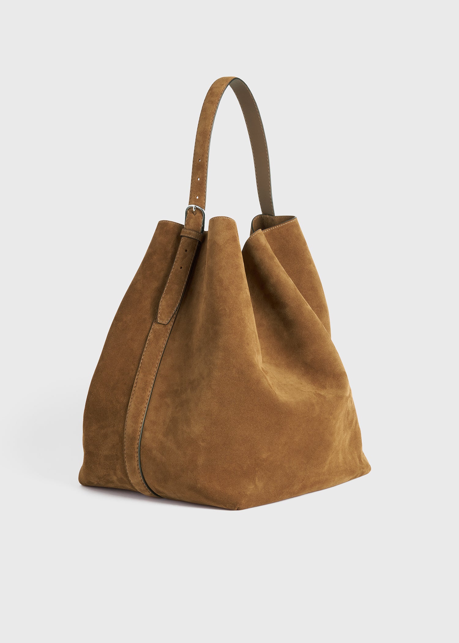 Belted suede tote tan