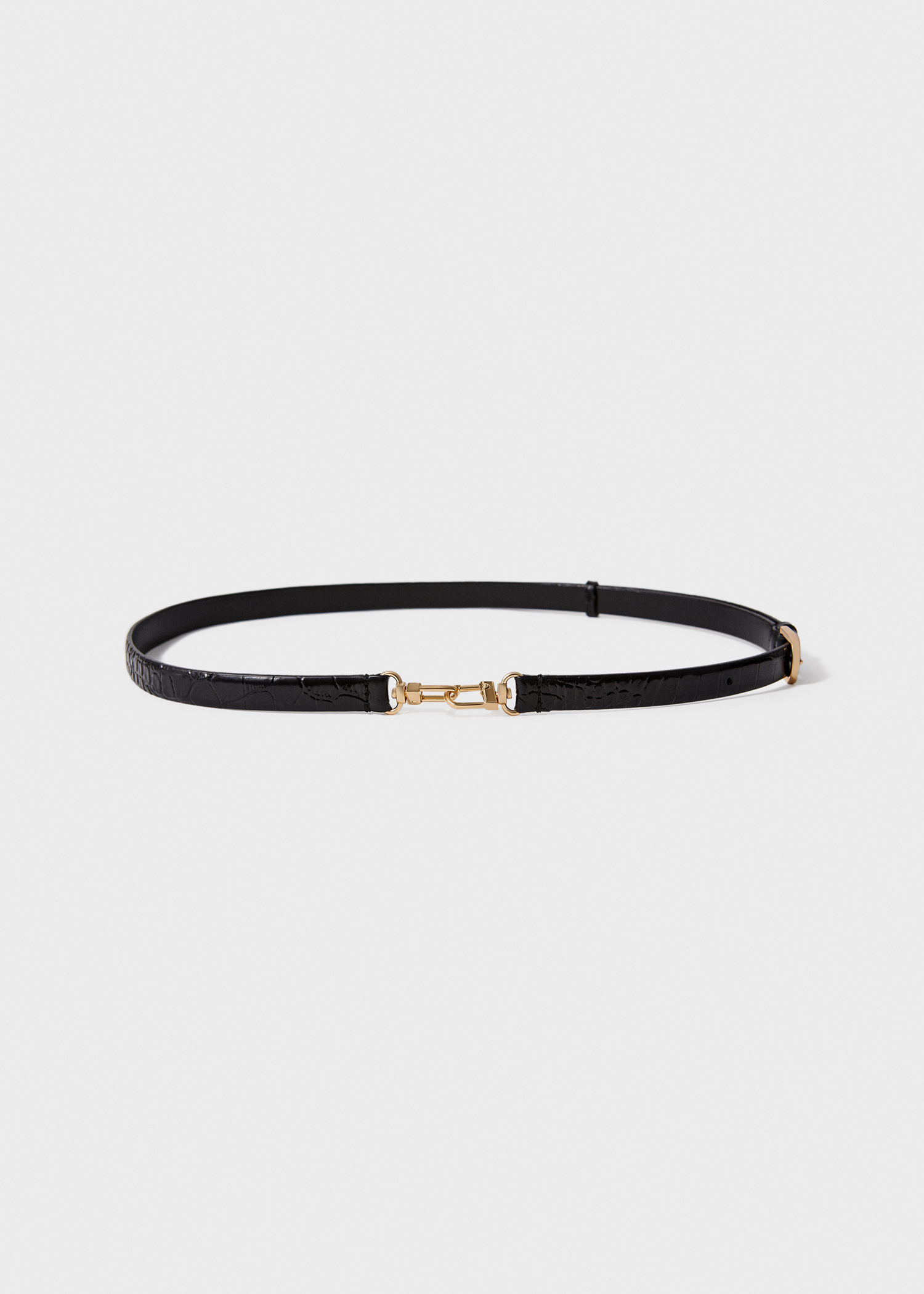 Double clasp croco-embossed belt black