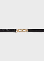 Double clasp croco-embossed belt black