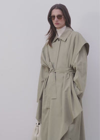 Layered cotton cupro trench wet sand
