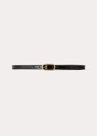 Slim oval buckle leather belt black