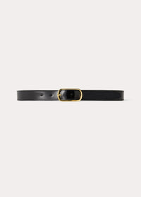 Wide oval buckle leather belt black