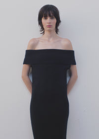 Off-shoulder rib knit dress black